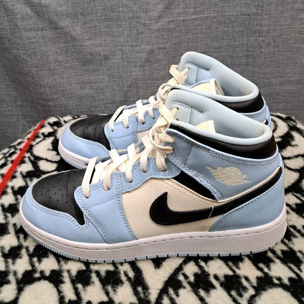 %Size 6.5Y Nike Jordan 1 Mid Ice Blue Black White Shoes / AJ4